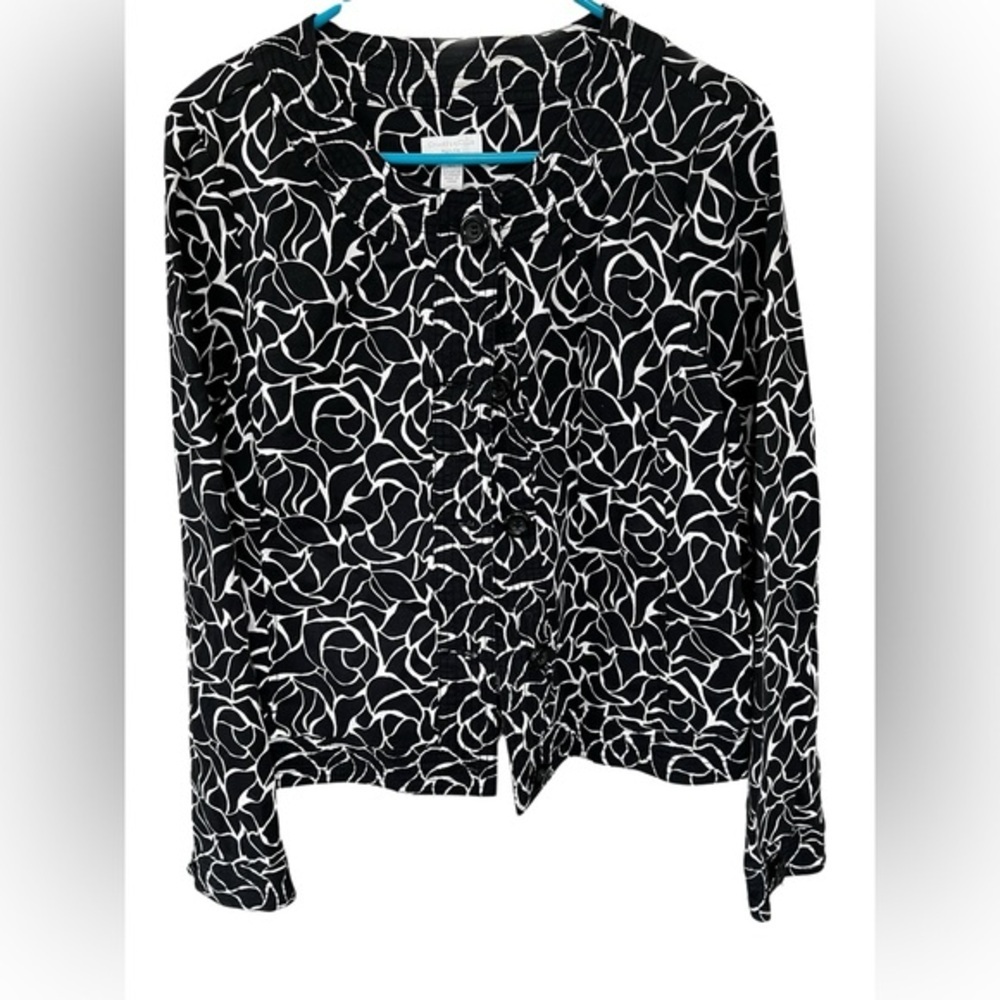 Charter Club Black and White Leaf Print Top